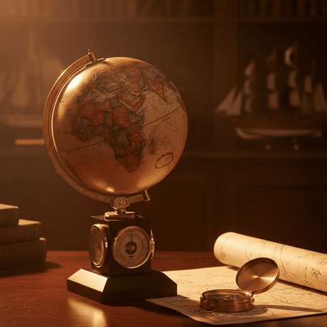 Replogle Weather Watch 9 - Inch Antique Ocean Desktop Globe (Thermometer, Barometer, Hygrometer) - Desk Globes - GlobeStore.com - 51403
